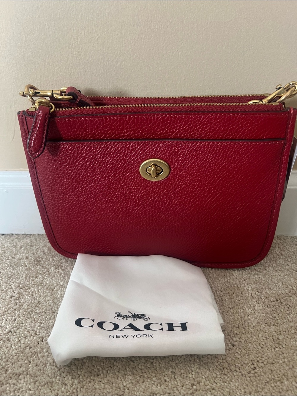 Coach Red Pebbled Leather Crossbody with Gold Hardware
